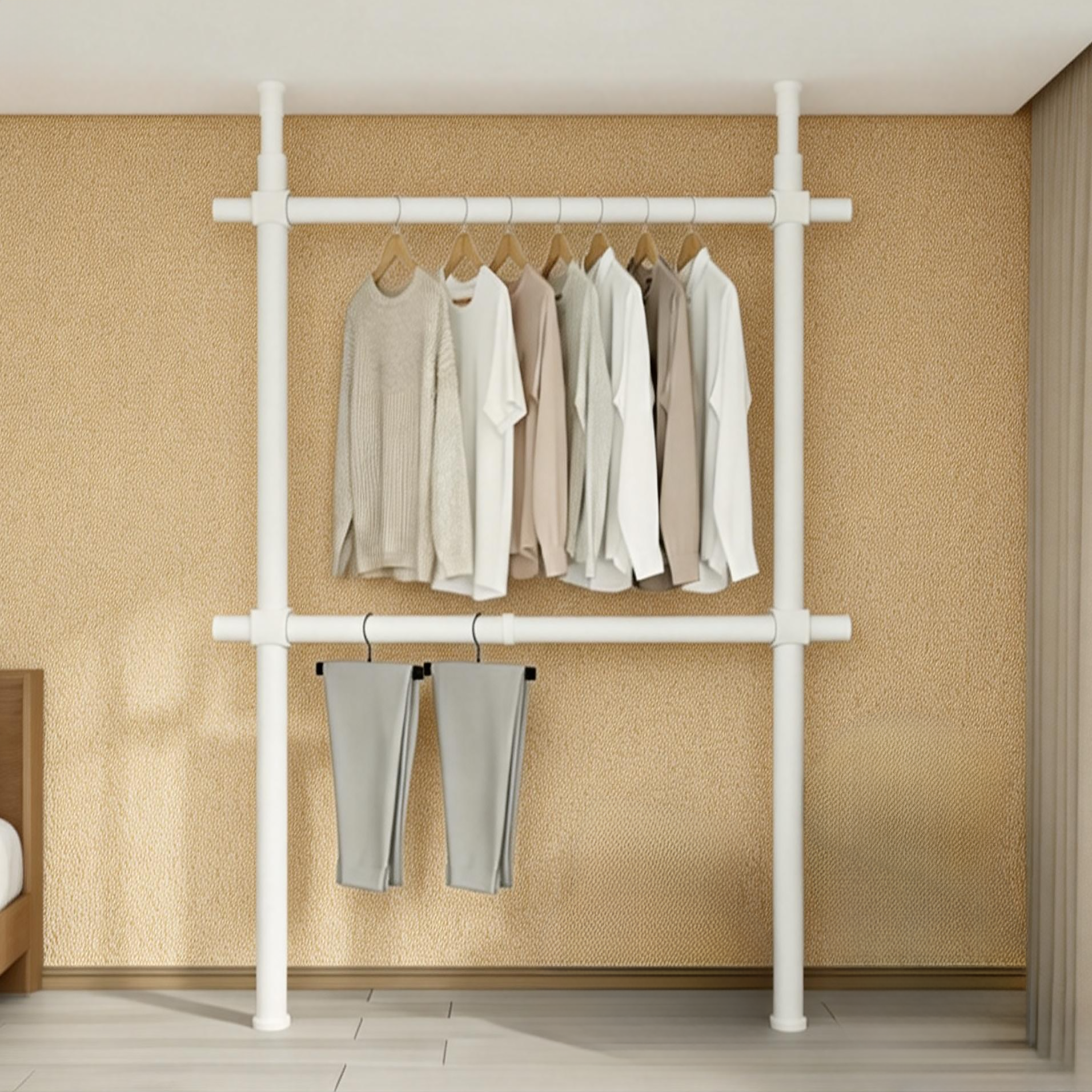 NEDYOU 보강형 32mm 드레스룸 와이드 2단 행거 고정식 설치형 심플 튼튼한 철제 옷걸이행거 YJ-045 24,900원