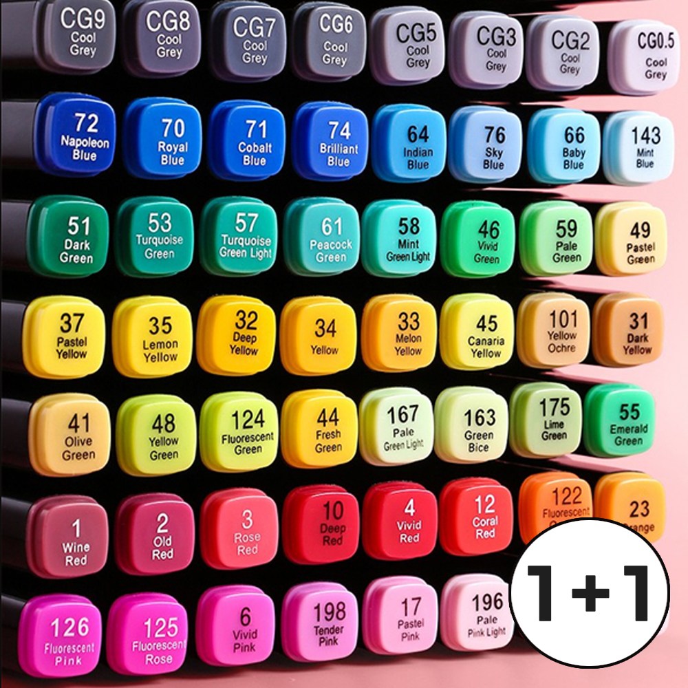 [5시건 당일배송] 1+1 파격할인 더블헤드 트윈마카펜 디자인 마카세트 유성 컬러마커 80색 전문가용, 2개 25,400원