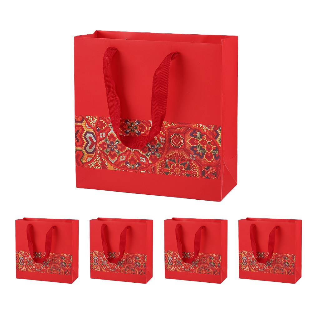 VITALO 헤리티지 오리엔탈 패턴 쇼핑백 답례품 고급 종이가방 5P, 레드, 5개 8,800원