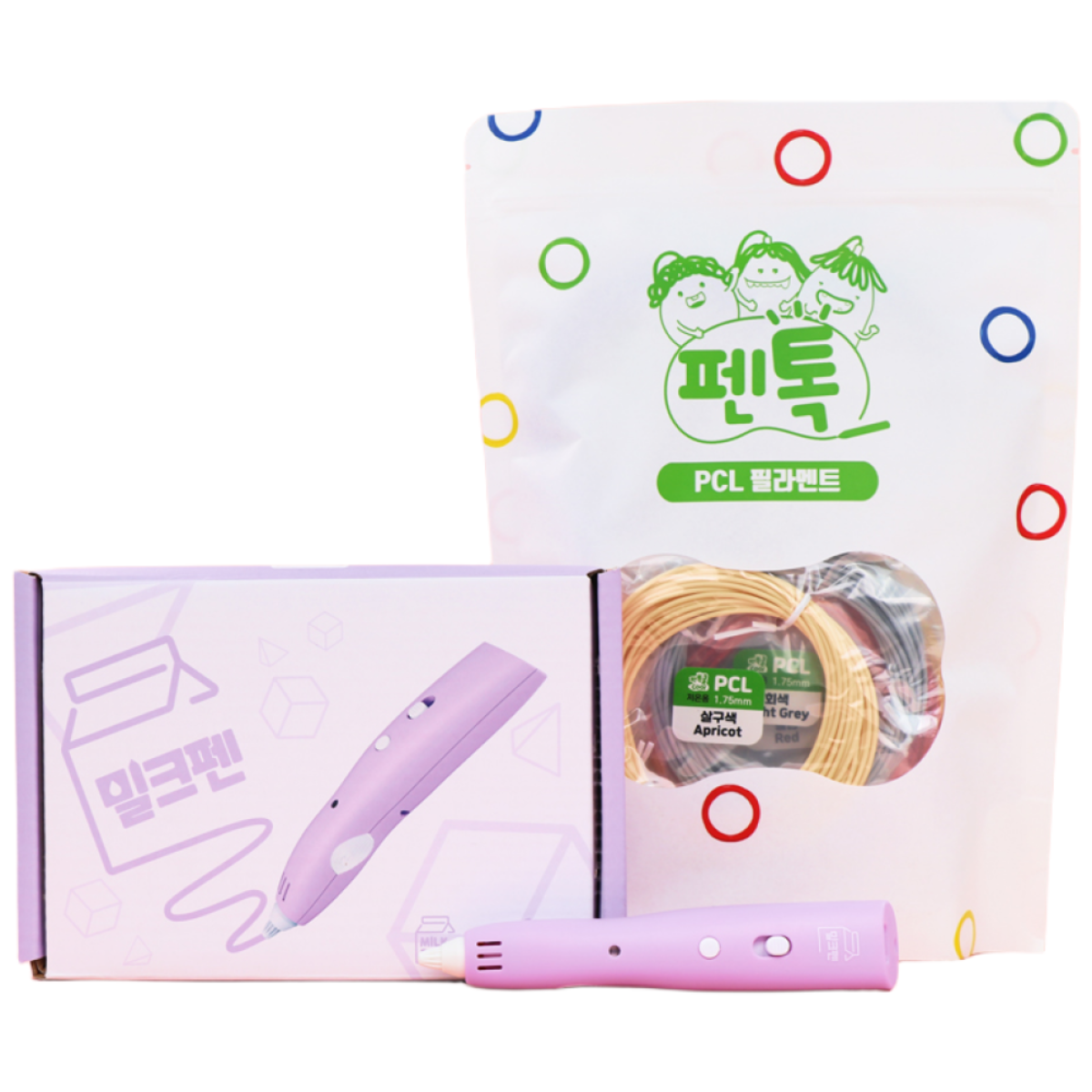 밀크펜 어린이 저온 3D펜 + PCL 필라멘트 12색 팩 쓰리디펜 세트 (2가지 색상 택1, 도안북 포함) 44,800원