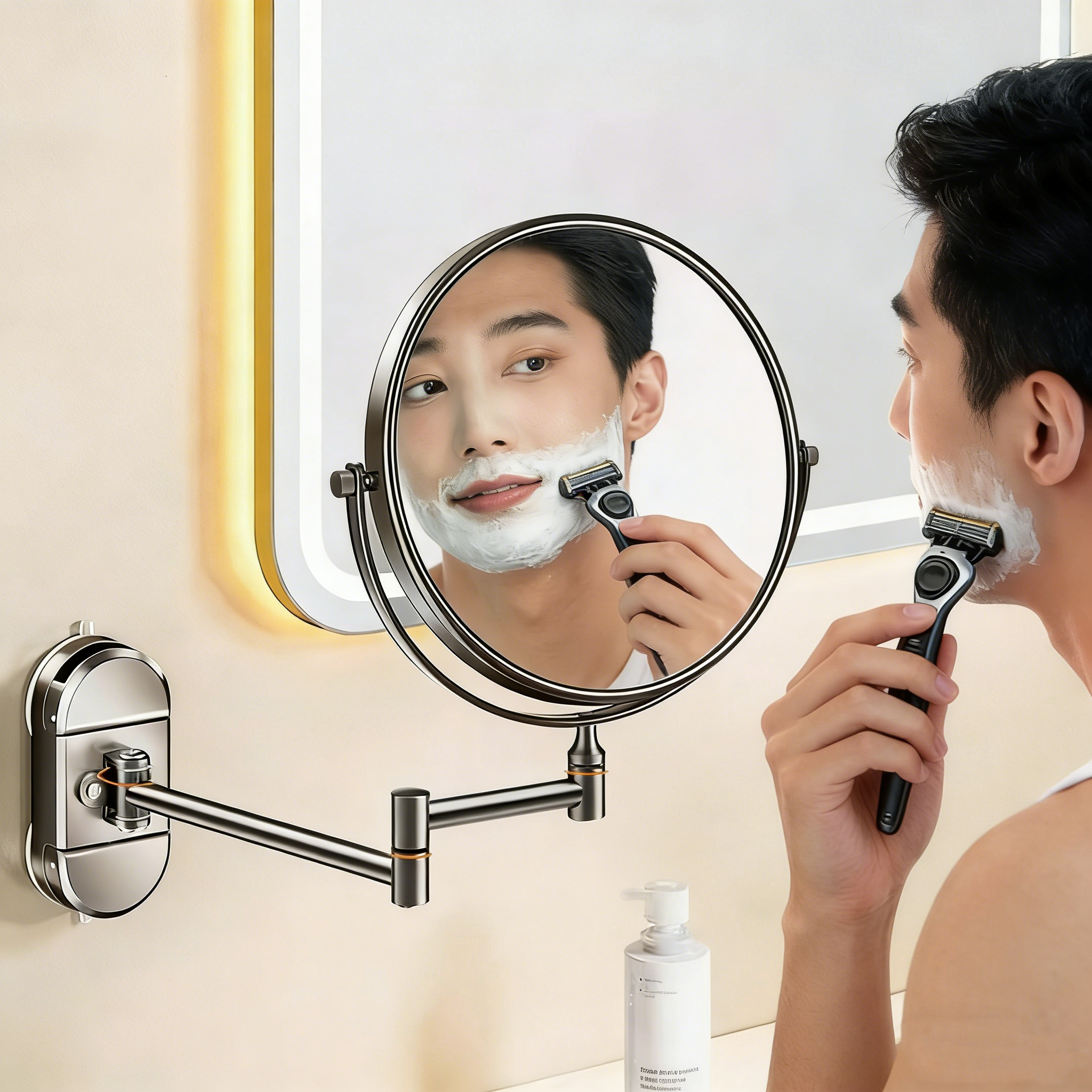 [CYLIFE] 강력흡착 접이식 욕실 회전형 화장거울 호텔 면도거울 자유신축형 8인치 3배확대 화장거울 36,900원