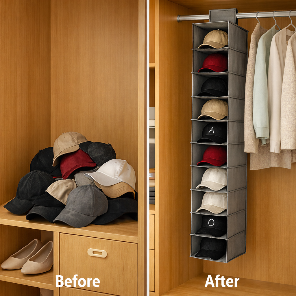 호담즈 공간절약 헹거용 10단 모자 정리함, 그레이, 1개 16,000원