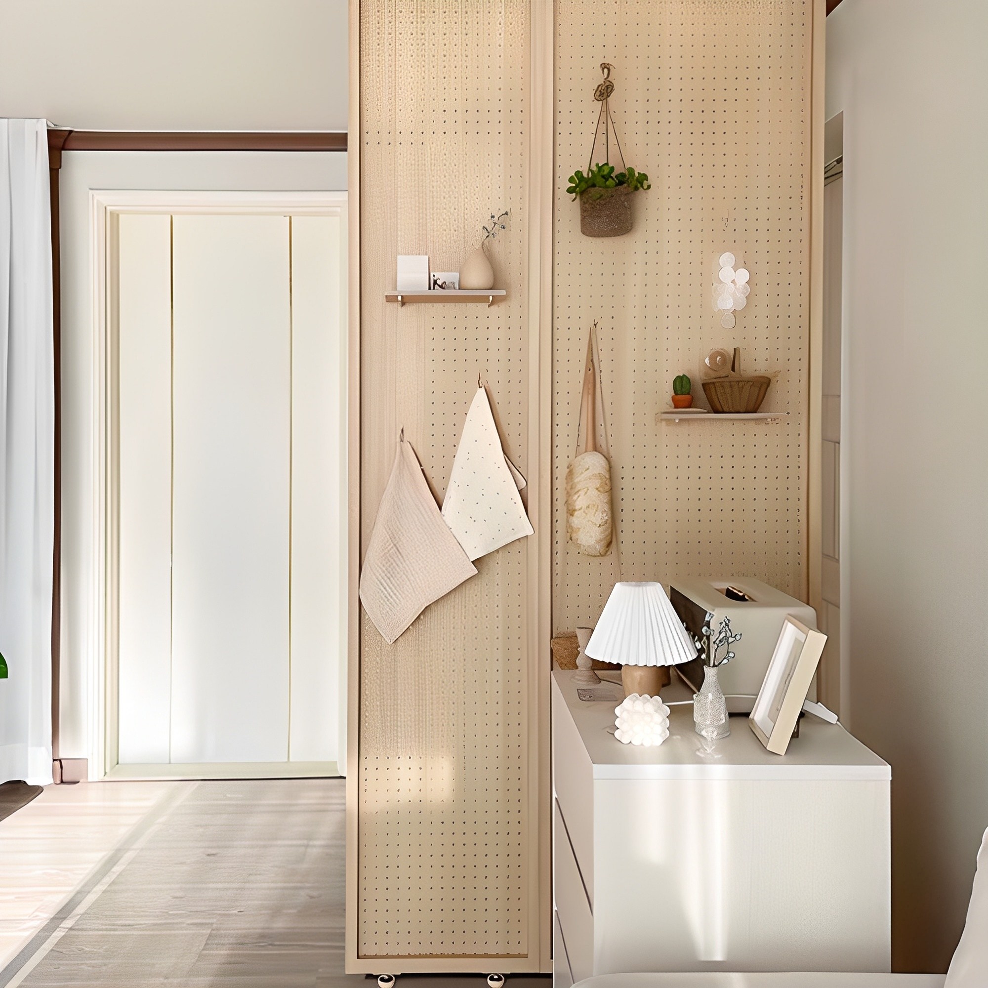 우드레이 셀프 가벽 타공판 파티션 인테리어 원목 파티션 주방 사무실 침실 거실 원룸 현관 공간분리 나무 우드 가림막 칸막이 가벽 만들기, 화이트 89,900원