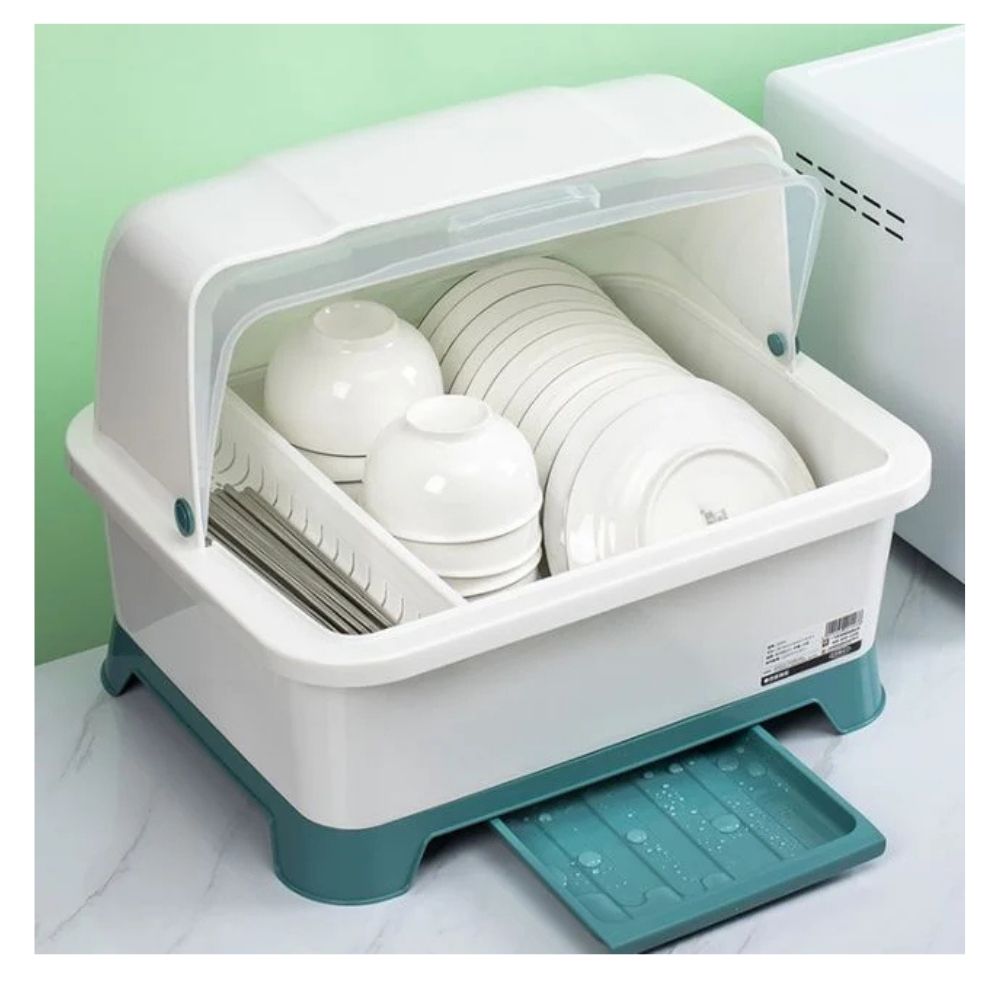 자동물빠짐 뚜껑형 식기건조대 대형 싱크대 선반 먼지차단 그릇 정리대 // 45,900원