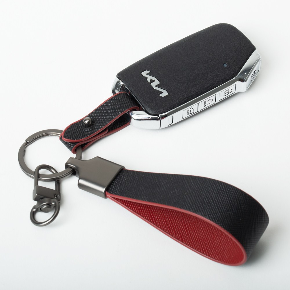 디아나마스 사피아노 가죽 양면 이니셜 키홀더 스트랩 자동차 키링, 각인불가, 블랙+레드 14,800원