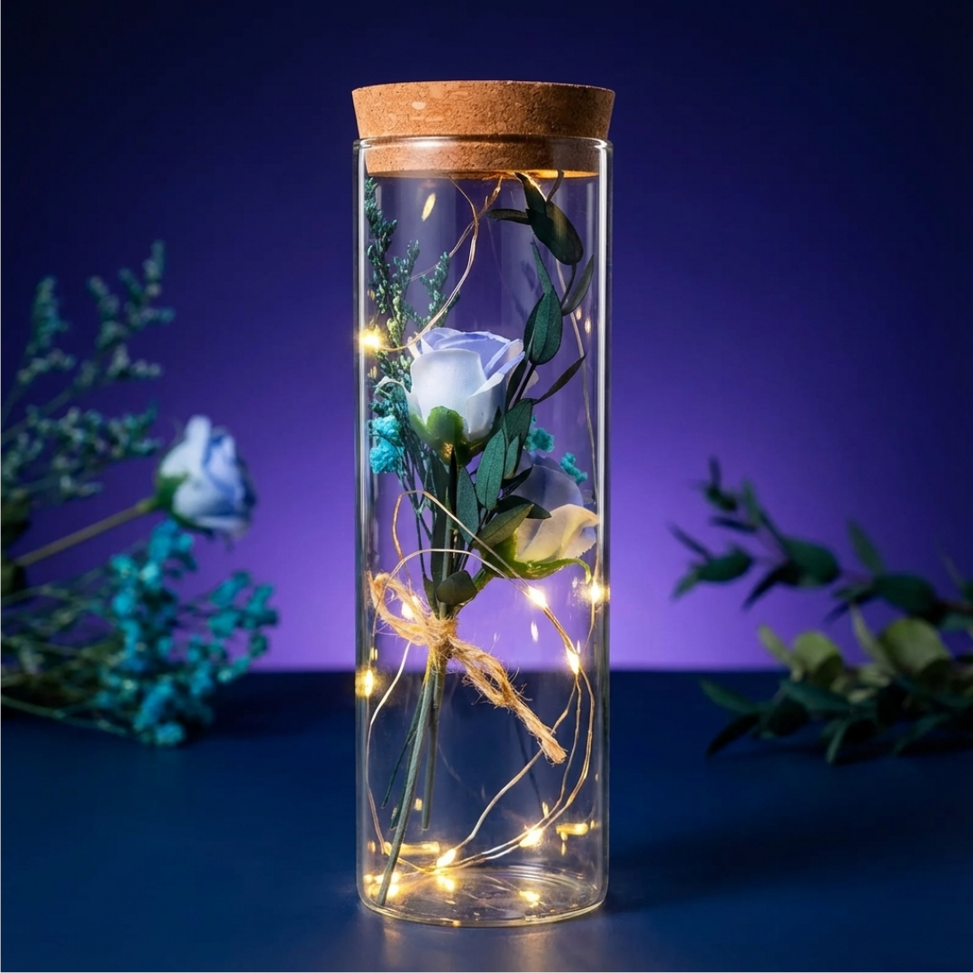 오유핏 LED 유리병 꽃다발 편지지 기념일 선물세트, 1개, 블루로즈 14,920원