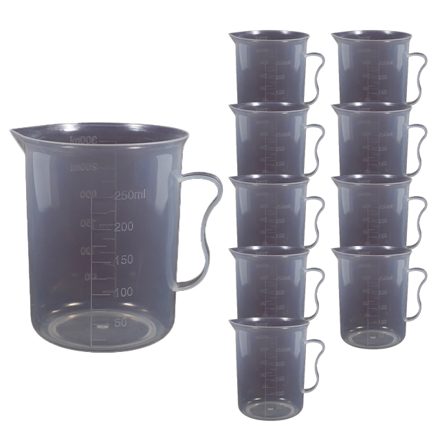 비커 250ml 10개 손잡이 눈금 비이커 계량컵 플라스틱 9,500원