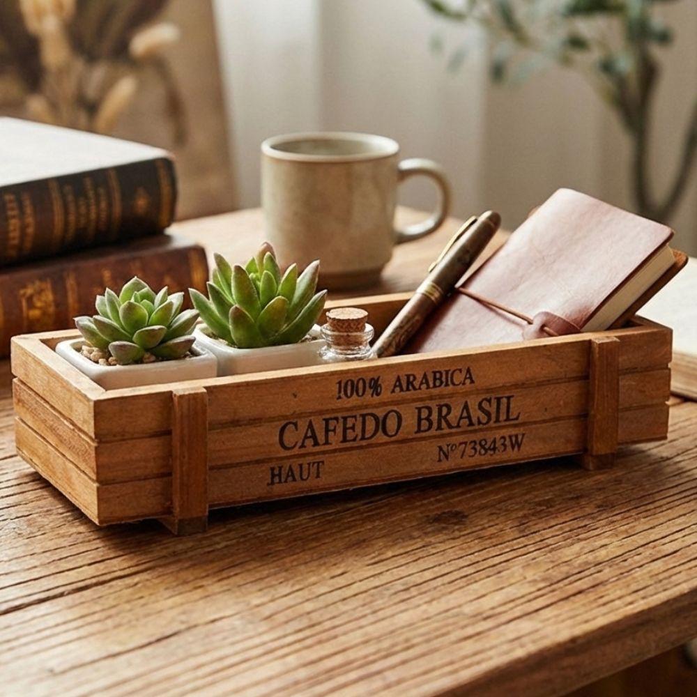 아렌샵 빈티지 우드 박스 트레이, 1개, 다크 브라운 10,000원