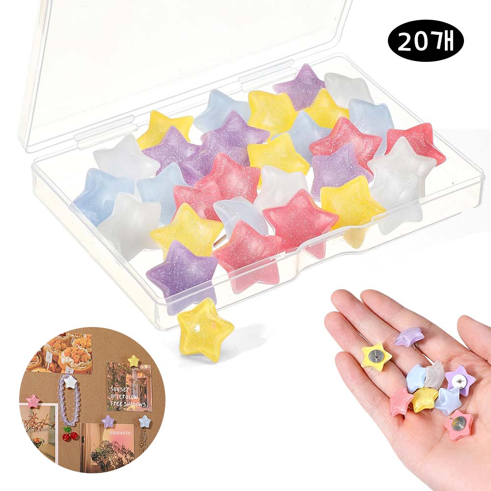 루베이 귀여운 별모양 압정 세트 고강도 스테인리스 메모 사진 고정 게시판/교실/오피스, 1세트, 20개입 8,900원