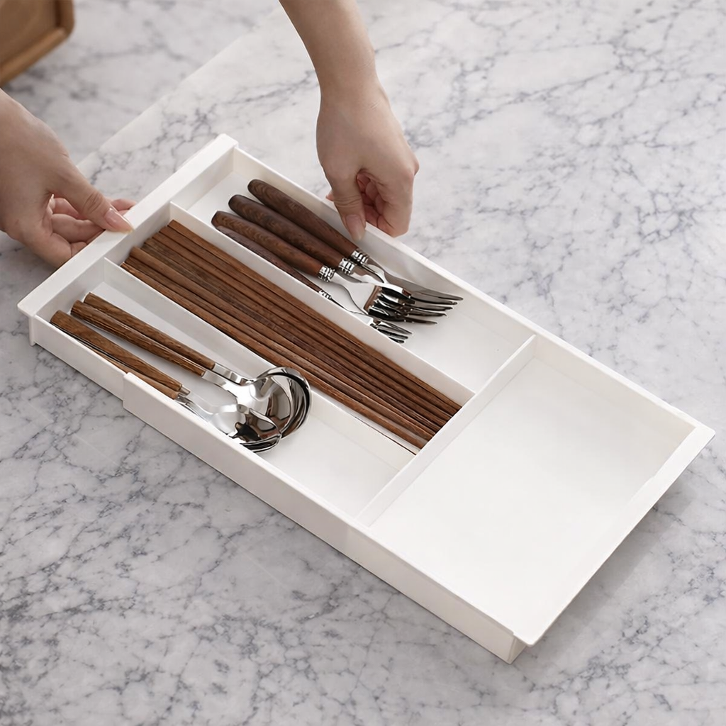 보화점 길이조절 확장형 싱크대 하부장 서랍 수저정리함 세척 가능, 1개, 화이트 9,500원