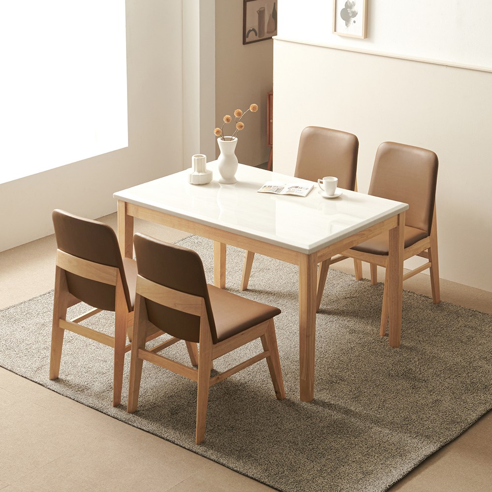 라로퍼니처 루아 1200 천연 대리석 4인용 식탁 세트 원목 테이블, 현재가 404,000원