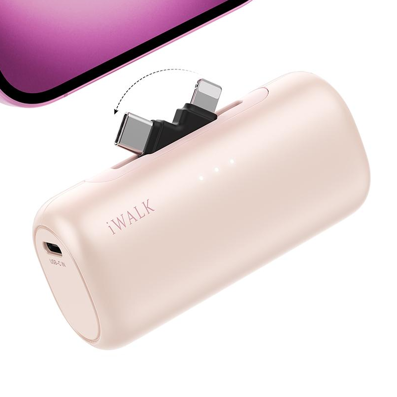 아이워크 iWALK 듀얼 커넥터 도킹형 미니 보조배터리 5000mAh PD 15W 초고속충전 일체형 아이폰 갤럭시 2in1 휴대용 잔량표시, 핑크 39,800원