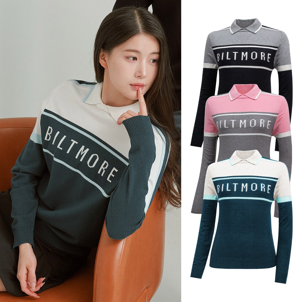 빌트모아 여성 골프웨어 변형 에리 풀오버 카라 니트 티셔츠 29,000원