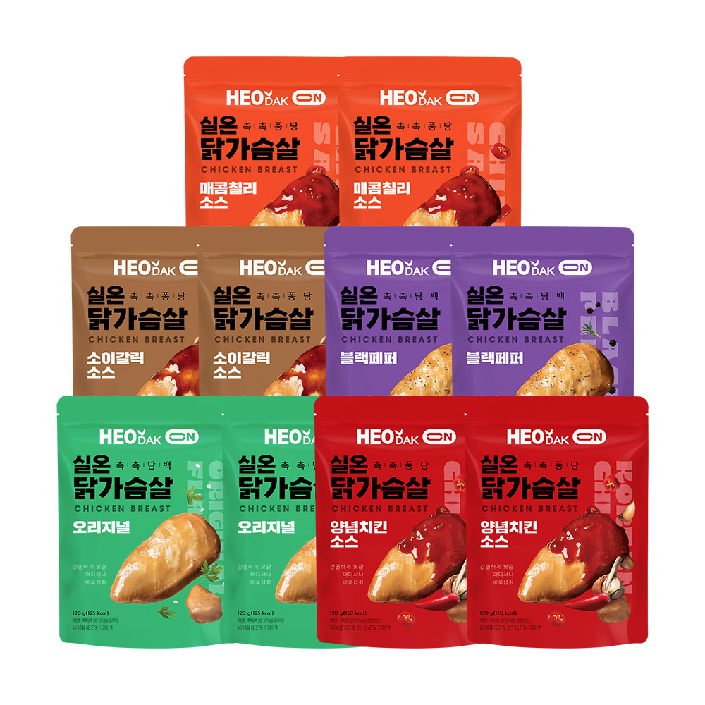 허닭ON 촉촉담백퐁당 실온 닭가슴살 5종 혼합, 10개, 120g 25,900원
