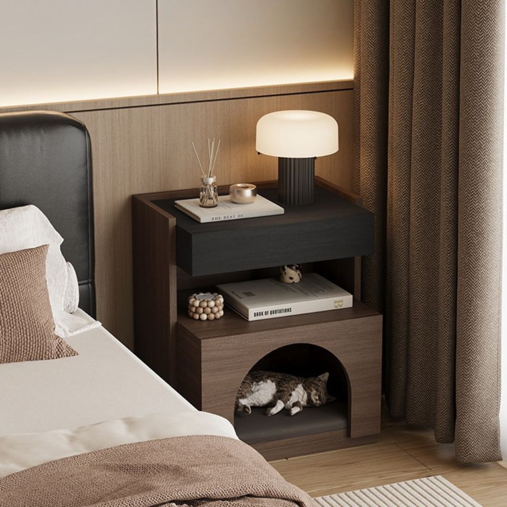 이탈리아식 순목 캣하우스 침대옆탁자 인펫공용가구 2단 서랍 50cm 완성품, 1개, 블랙 오크 무늬 + 호두나무 무늬 205,000원