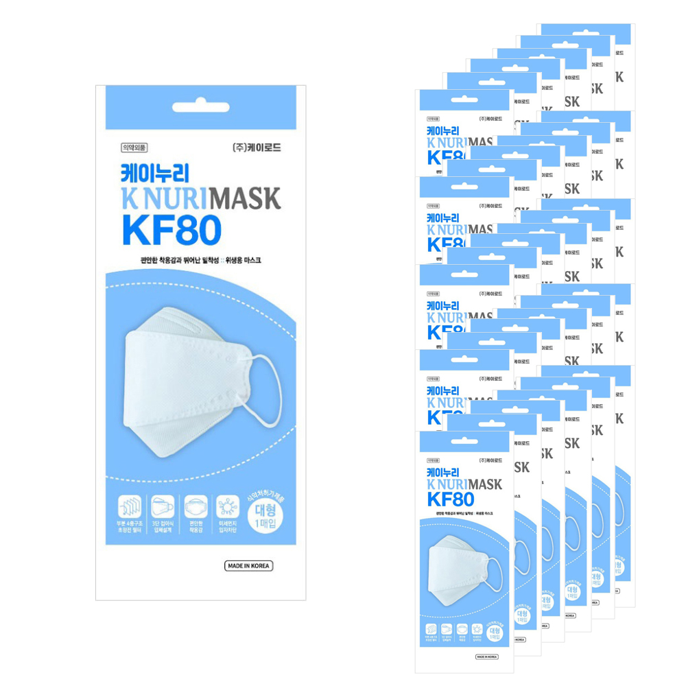 케이누리 마스크 대형 KF80 흰색, 1개입, 100개, 화이트 28,800원