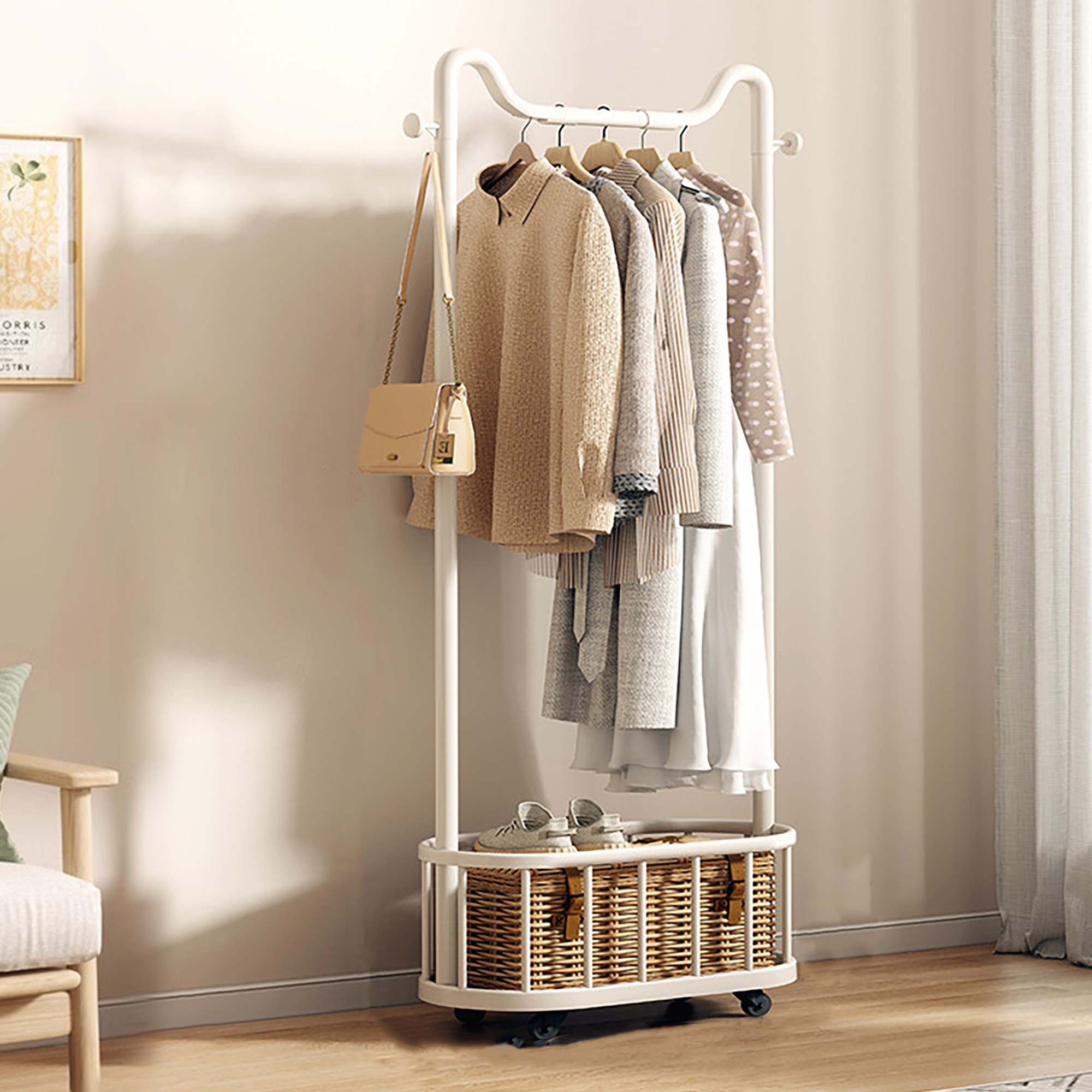 안다스팡 스탠드 옷걸이 원룸 수납정리 이동식 모자 가방 고양이귀형 행거, 화이트 39,800원