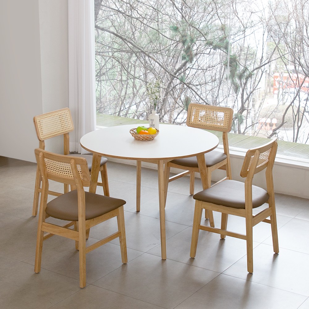 밀키우드 1000 원형 핸즈라탄 4인 주방 식탁 세트 카페 인테리어 378,000원