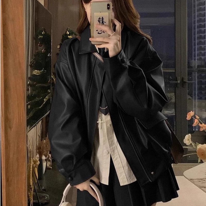 SAHINER 봄가을 여성 오버핏 인조가죽 자켓 점퍼 BWT12 25,900원