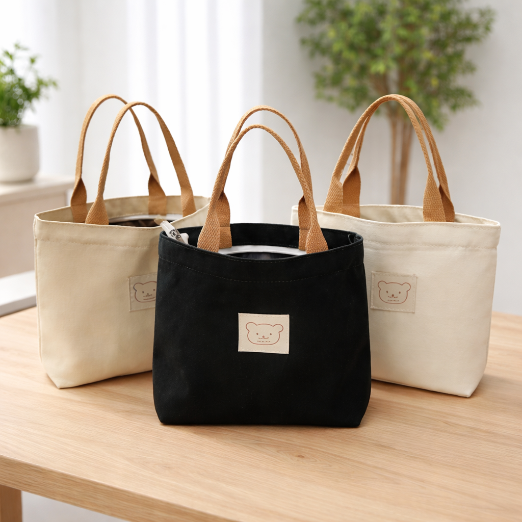 MD라미 가벼운 지퍼형 에코백 곰돌이 캐릭터 미디움 토트 숄더백 데일리 가방 15,000원