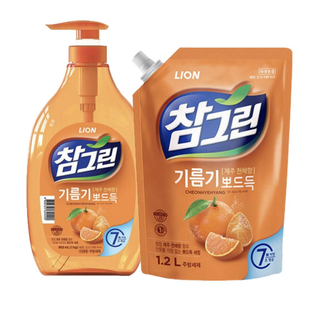 라이온 참그린 기름기뽀드득 천혜향 주방세제 965ml 본품 + 1.2L 리필, 1개, 2.165L 9,300원