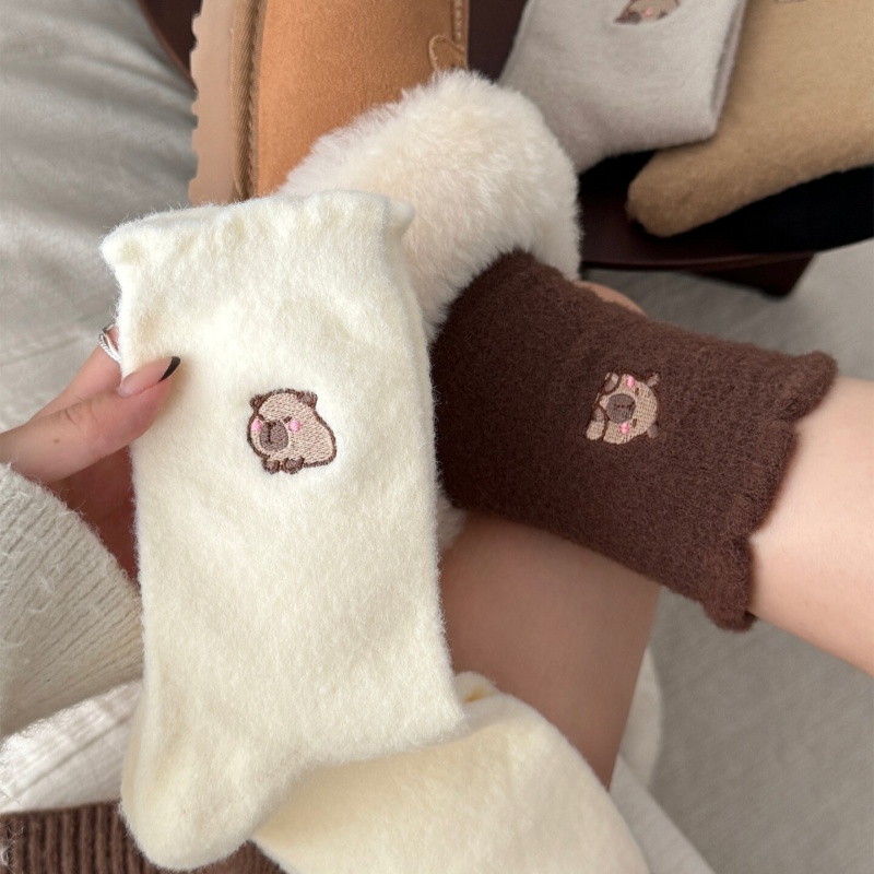 Banjiwu 여성 양말 귀여운 자수 겨울 수면 양말 임산부 무압박 양말 중목 양말 레이스 장목 양말 미끄럼 방지 무압박 수면 양말 패션 퍼 양말 3족 세트 21,990원