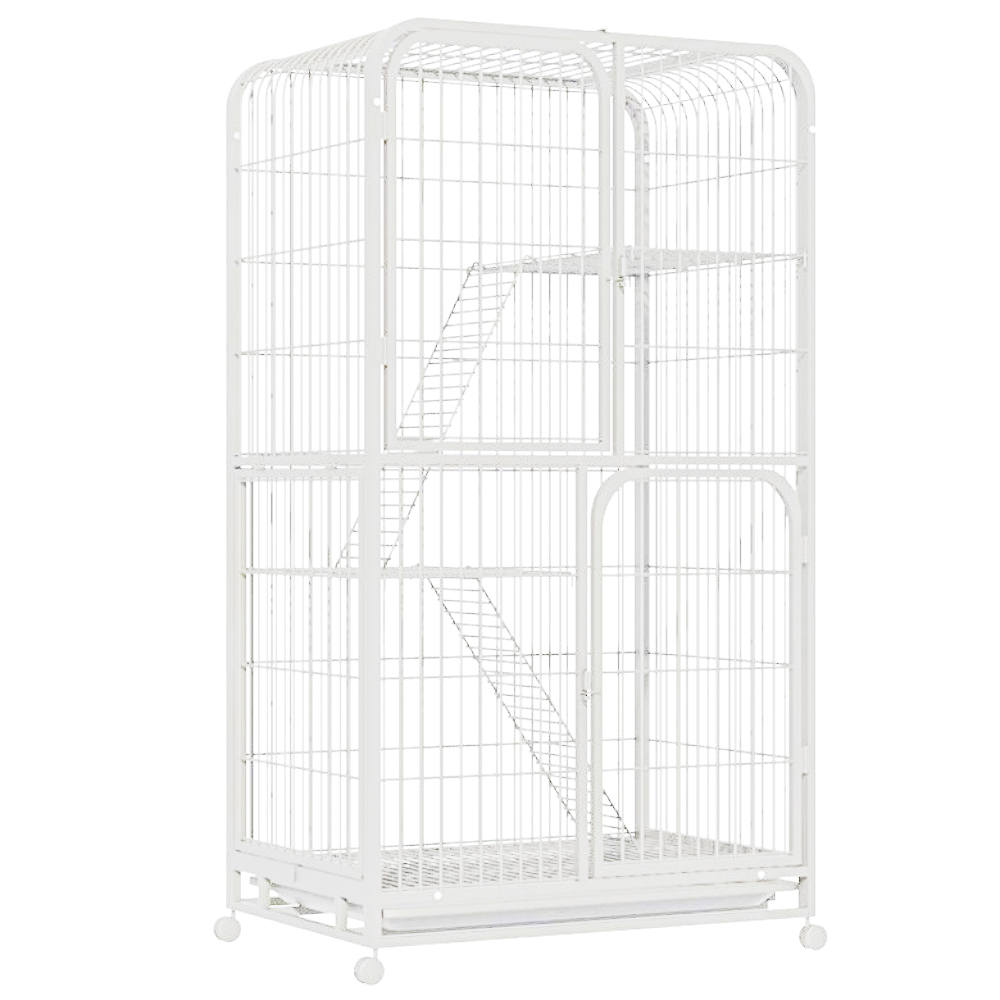 리빙가감법 반려동물 고품질 조립식 4단 고양이 케이지 튼튼한 메탈 간편이동 잠금 가능한 바퀴가 있는 탈출 방지 고양이 철장 이동식 고양이 대형 케이지, 1개, 화이트 149,000원