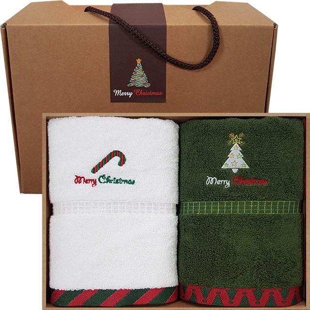 송월 크리스마스 타올 수건 선물세트 성탄 송년회 기념품, 10세트, 화이트(지팡이)초록(트리) 2장세트 112,000원