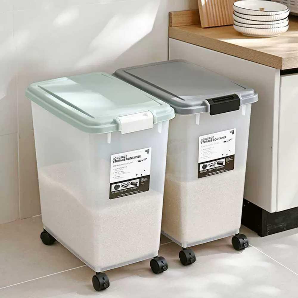 쌀통 밀가루통 원터치 스테인리스 업소용 밀폐 모델 이동식 고급 회색 30kg/25kg 23,900원