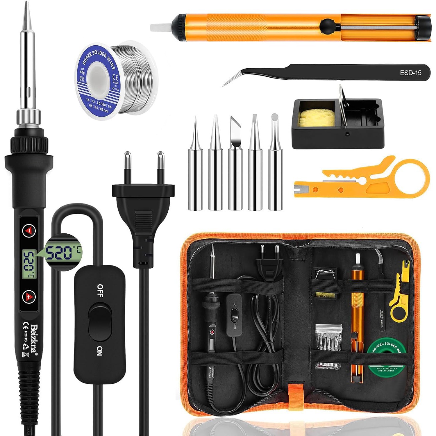 프리라이프 12in1 80W 전기 인두기 납땜기 세트 땜납 인두팁 납흡입기 가방 포함 20,500원