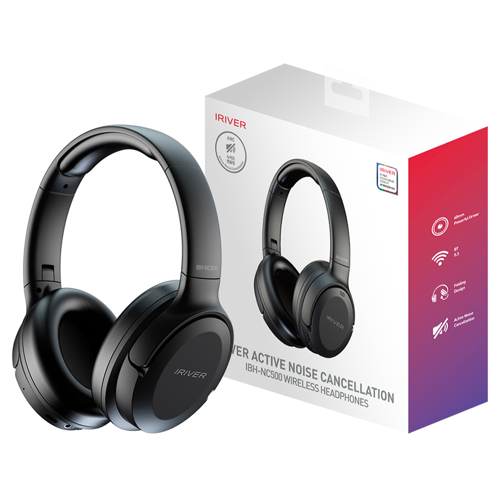 아이리버 노이즈 캔슬링 무선 헤드셋, IBH-NC500, 블랙, 23시간, 블루투스, 블랙, IBH-NC500 35,900원