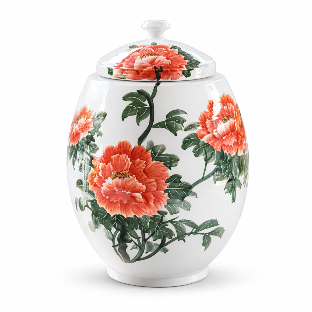 여주흙도예_백자 쌀독 항아리 20Kg 붉은목단 항아리형 150,000원