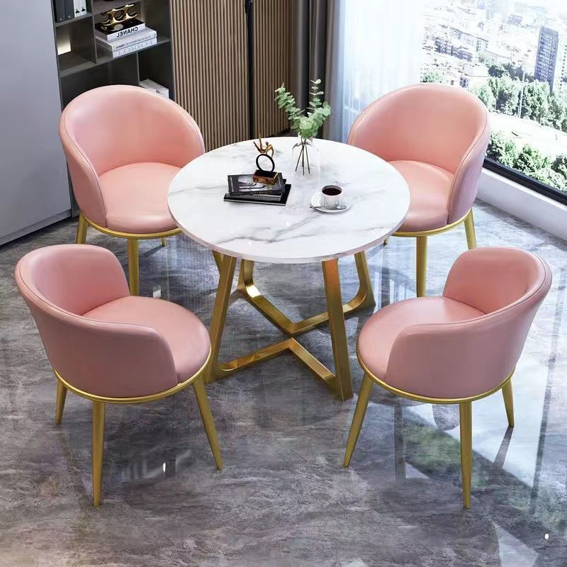 남쪽나무 테이블 의자 세트 카페 호텔 스튜디오 홈 인테리어 업소용 소파 디자인, 금색 V자 강철 프레임 + 분홍색 가죽 의자 183,530원