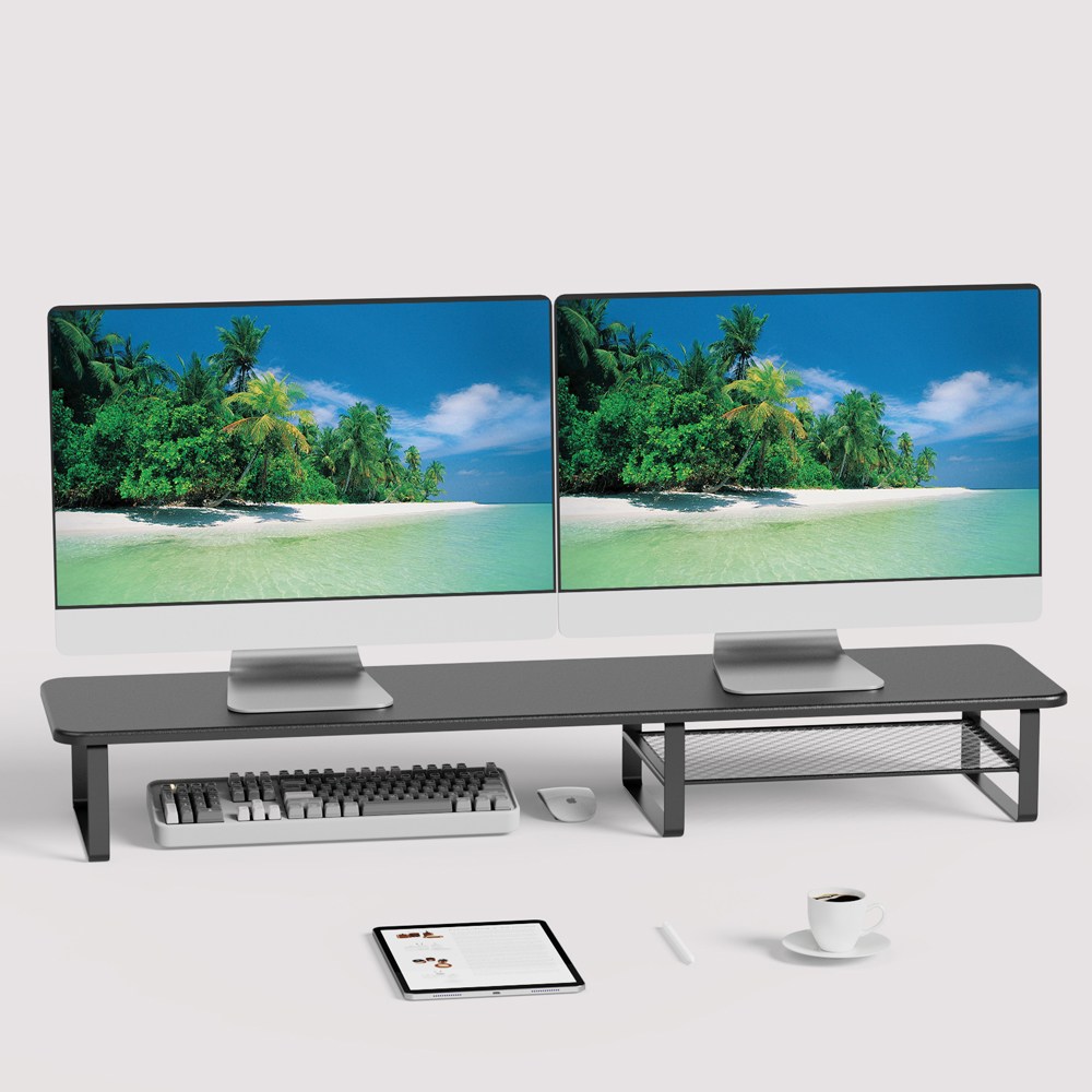 몽상컴퍼니 와이드 및 보조 선반 듀얼 모니터 받침대 13.5 높은 대형 스탠드 2단 서랍 받침 데스크테리어 거치대 1000 x 230 x 135 mm 54,000원