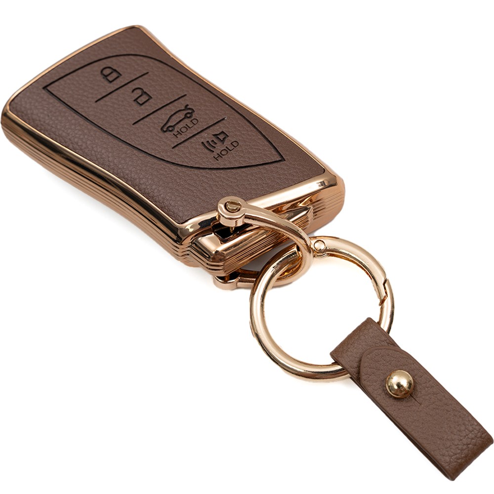 렉서스 LS ES RX RZ NX UX LC ES300H 호환 스마트키 가죽 차 키케이스 리모컨 키링 키홀더 TPU 키커버, TL56_4버튼, 브라운골드 17,900원