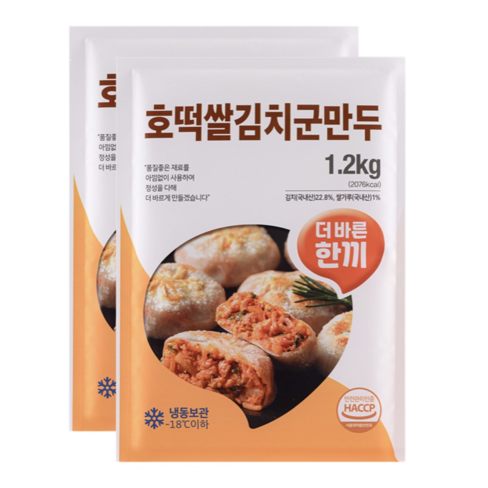 더바른한끼 김치호떡쌀군만두 국내산 생야채 최상의맛, 1.2kg, 1.2kg, 1개 9,900원
