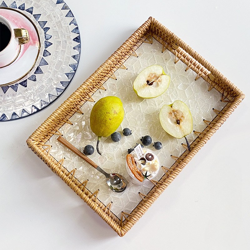 모던 홈카페 스페셜 테이블 손잡이 핸들 등나무 사각 라탄 서빙 조개 트레이 쟁반, 1개, 그레이 피쉬 33,900원