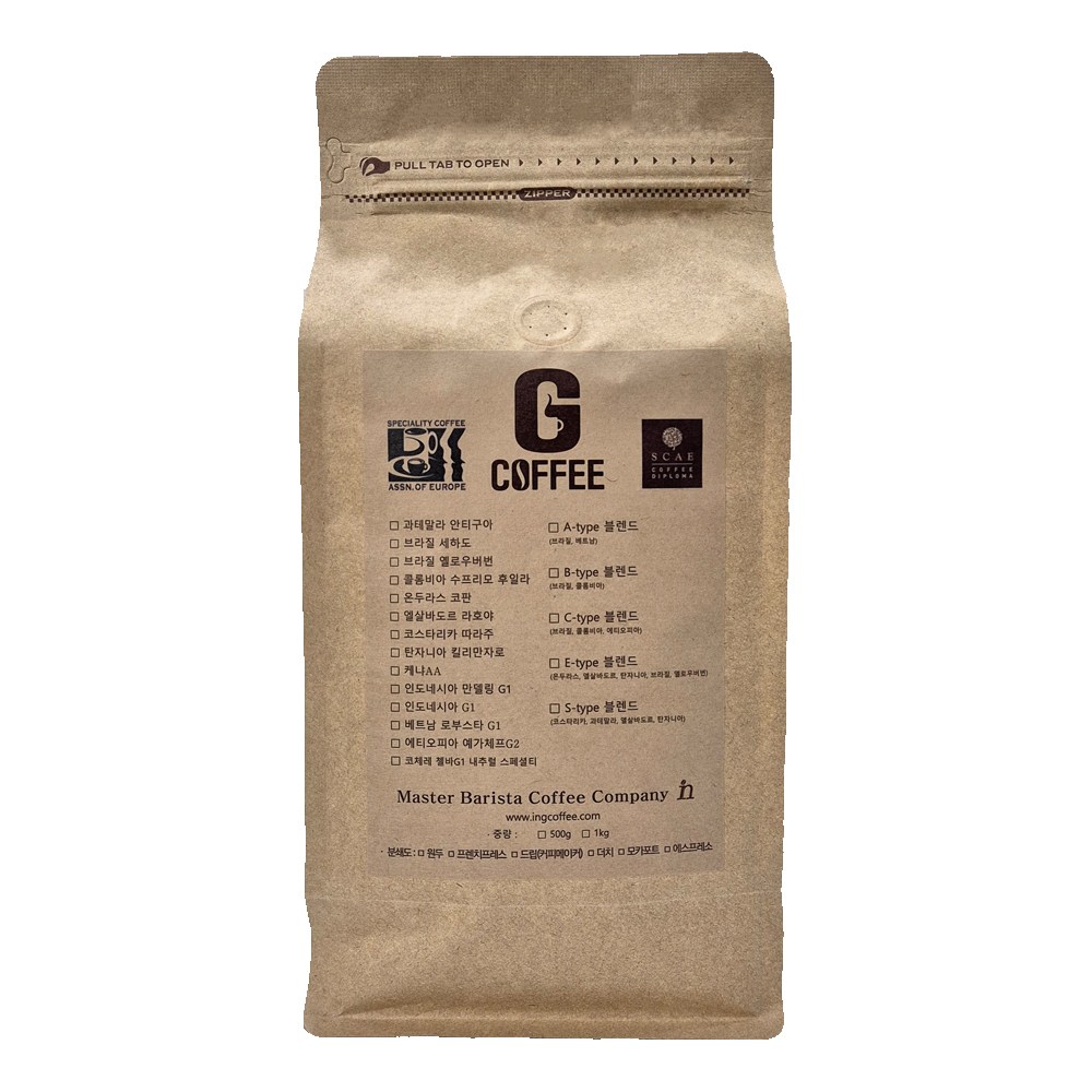 지커피 브라질 세하도 원두커피, 홀빈(분쇄안함), 1kg, 1개 28,990원