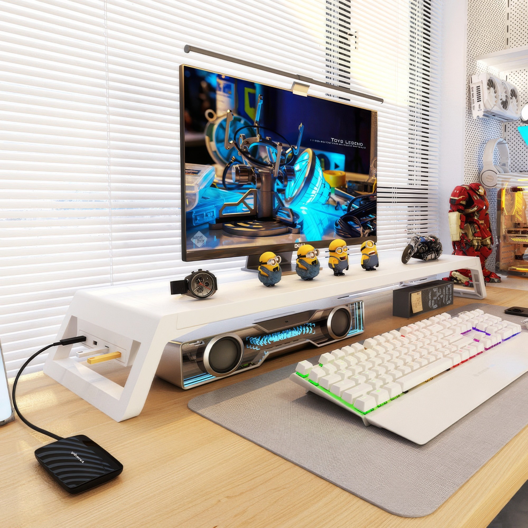 RUNHome 컴퓨터 모니터 받침대 스탠드 다용도 USB허브, 1개, 화이트 28,100원