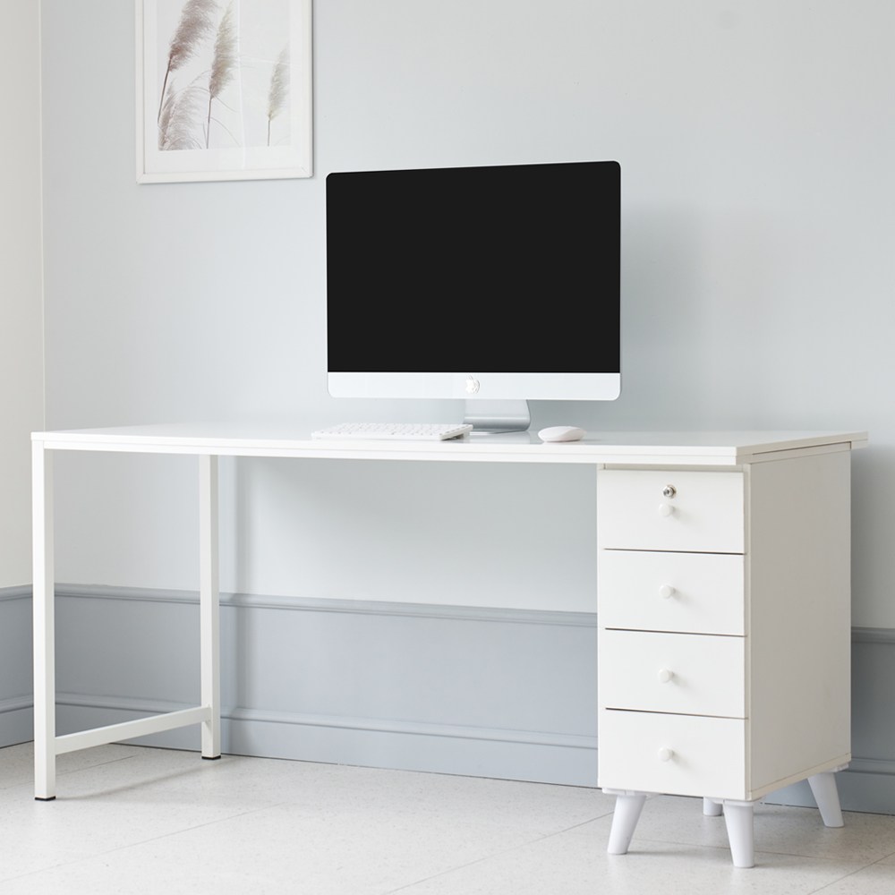 리더스가구 1500 열쇠 서랍형 오픈형 컴퓨터 책상 화이트, 1500 열쇠 서랍형 책상 119,900원