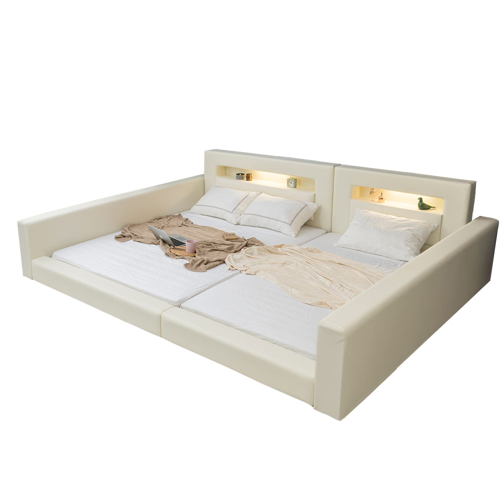 브라보가구 캐서린 LED 패밀리 ㄷ형 침대 +프리미엄 본넬매트리스 699,000원