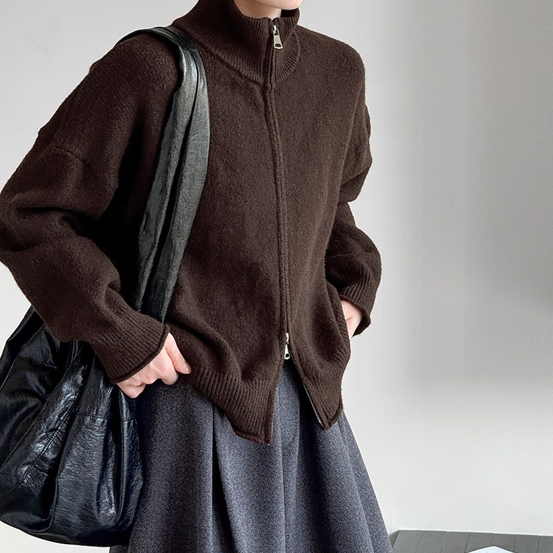 퀸앤조이 하루엔 스탠카라 투웨이 집업 니트 가디건 59,800원