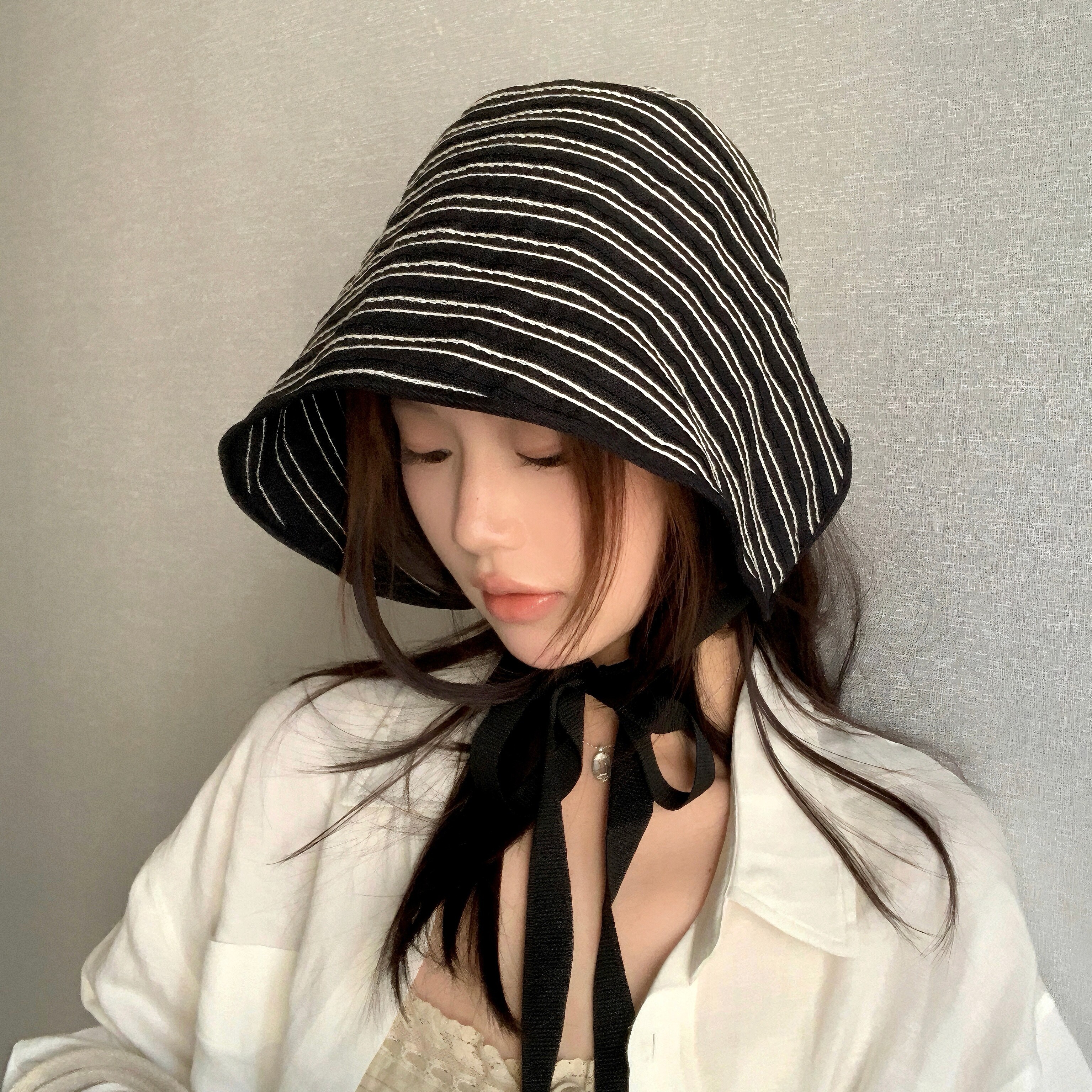 HALOPICK 여성 스트라이프 오버챙 가벼운 버킷햇 여름 데일리 자외선차단 모자 14,500원