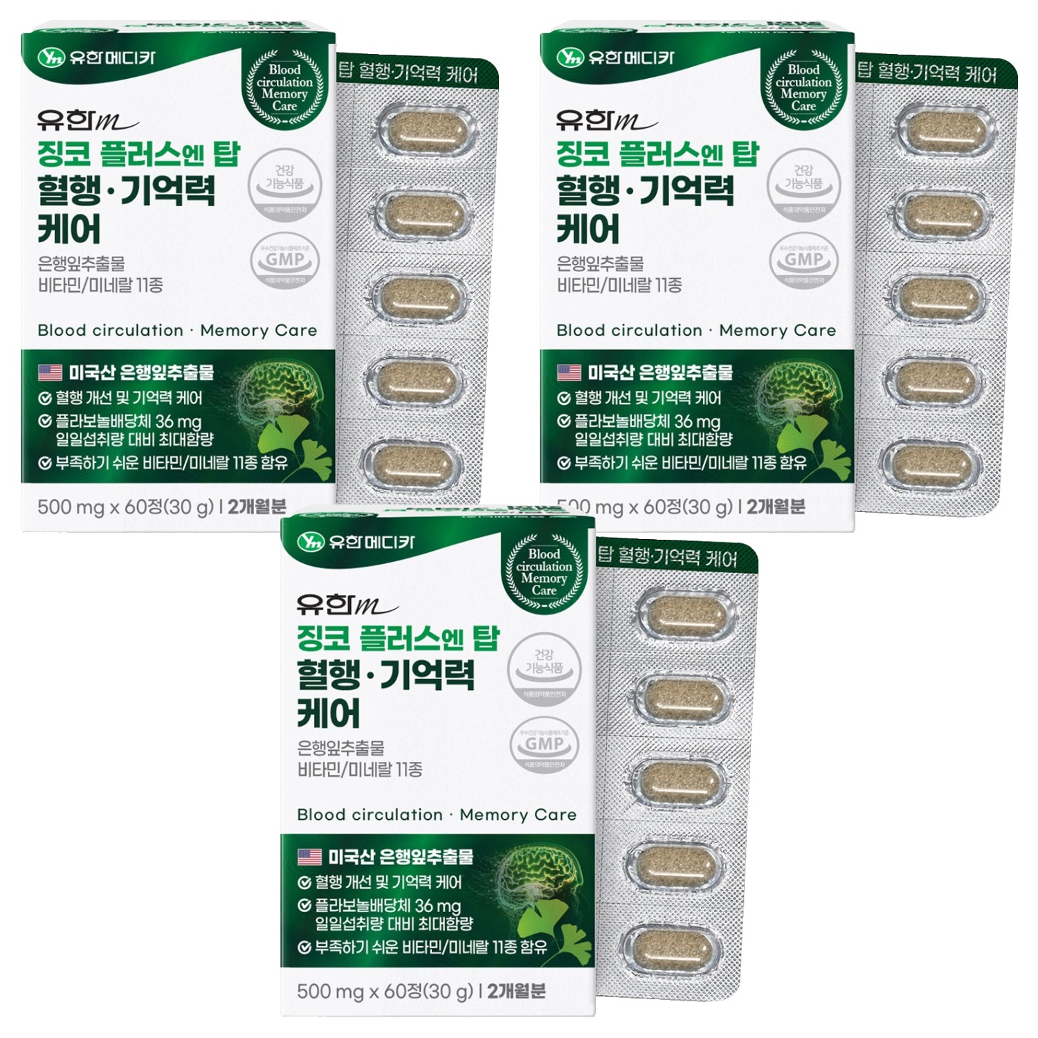 유한메디카 징코 플러스 엔 탑 혈행 기억력 케어, 60정, 3개 19,080원