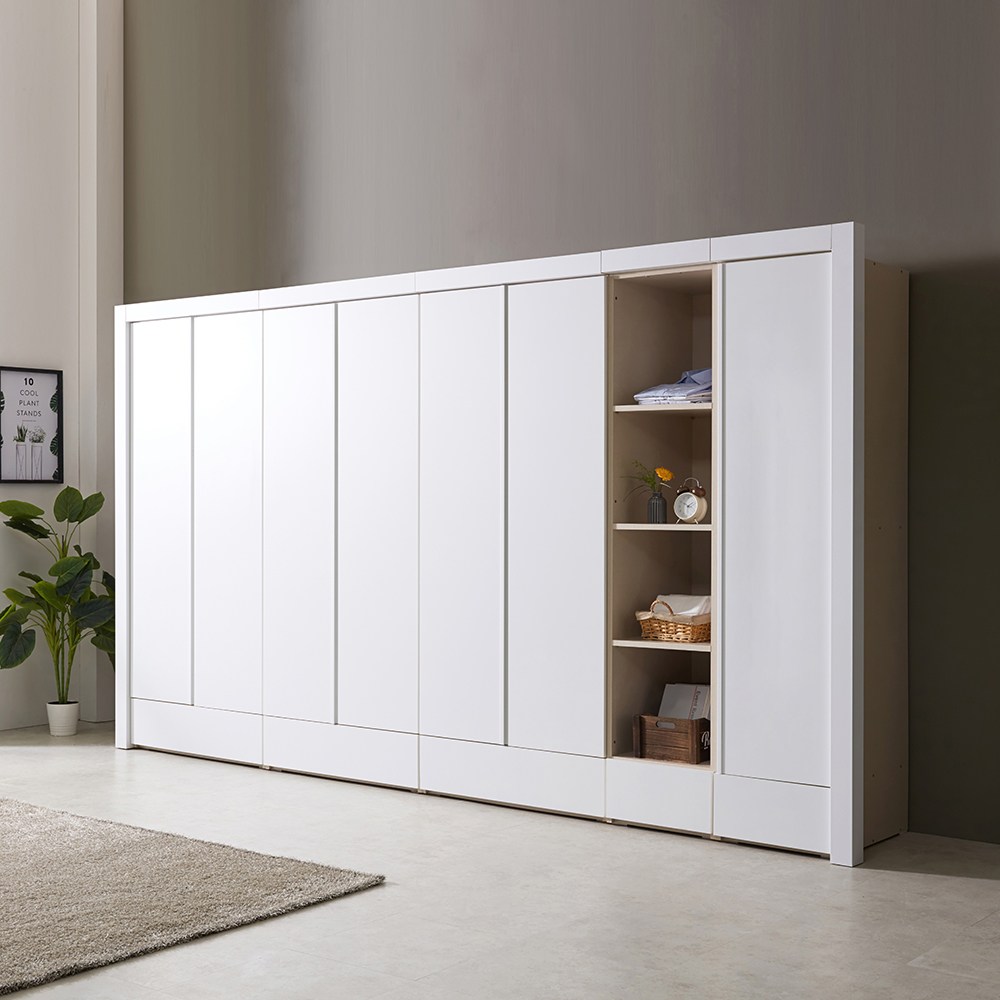 하이로 3830 옷장세트 (수납옷장+이불장+2단옷봉장+470오픈선반장+470반문옷장+기둥+자바라) 화이트 거울선택, 화이트 1,060,000원