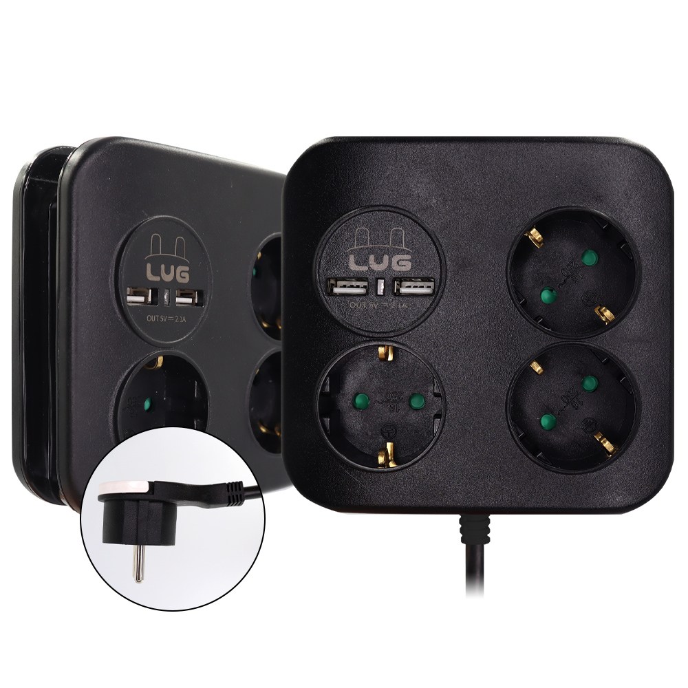 러그박스 사각큐브 3구 USB 2포트 납작멀티탭, 1.4m, 블랙, 1개 18,900원