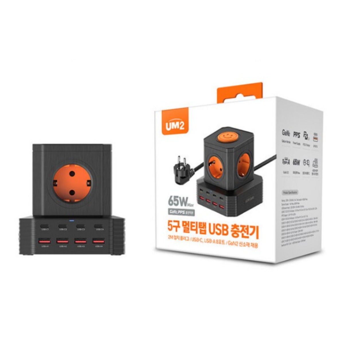 5포트 멀티탭 (65W) 4000w출력 갤럭시 초고속2.0지원 2m usb-A usb-C to A 8포트충전, 블랙 57,800원