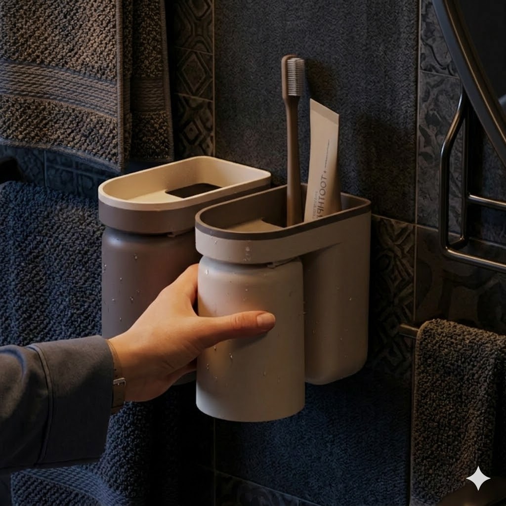 윌카 위생적인 칫솔 치약 거치 거꾸로 양치컵, 2개, 아이보리 + 브라운 20,900원