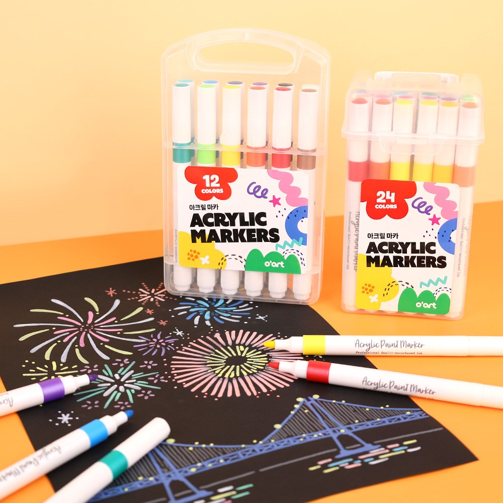 오아트 아크릴 마카펜 세트 2종 택1 보관 케이스 포함 컬러링 미술 도구, 1개, 12색 3,300원