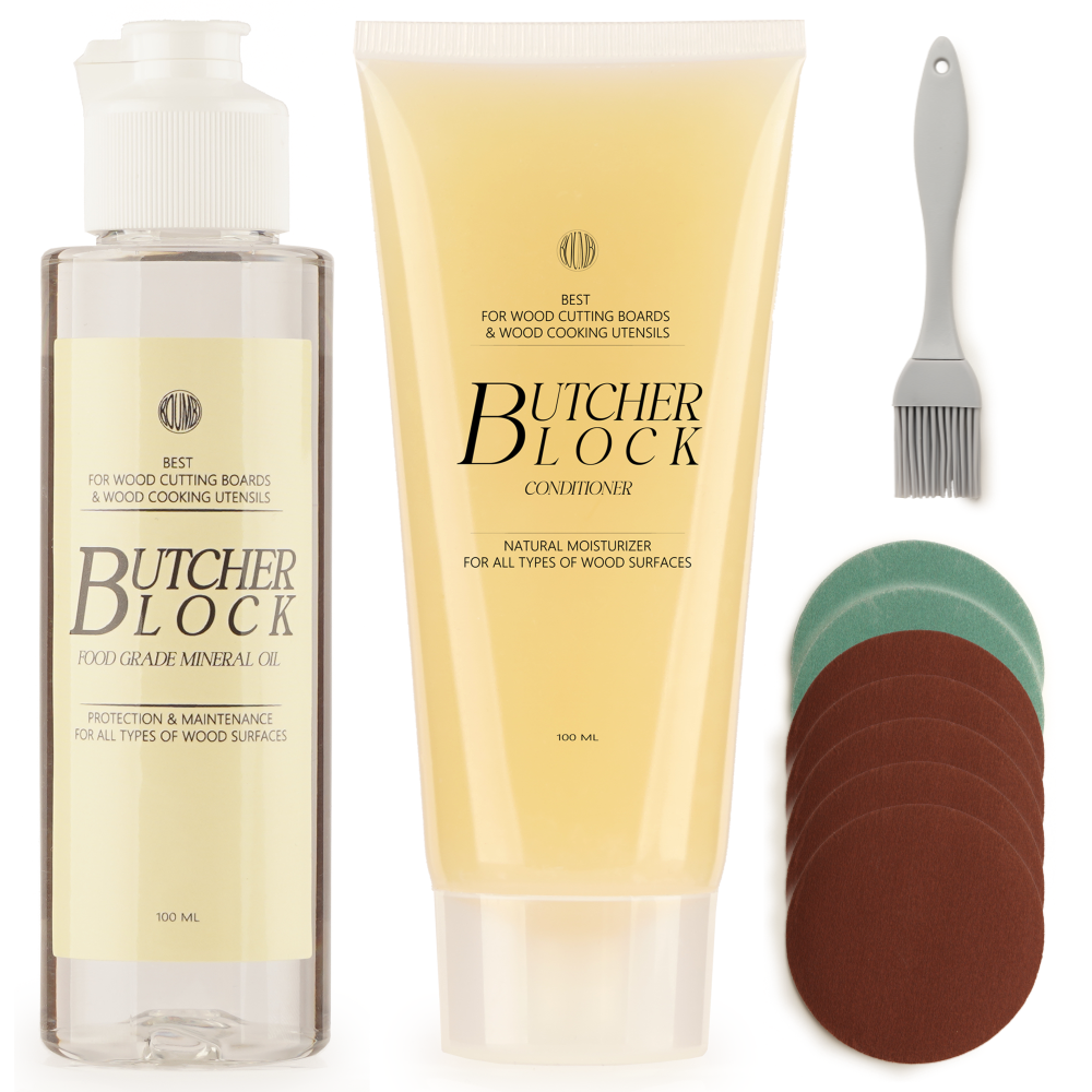 BOUMBI 도마 관리 키트, 100mL미네랄 오일, 100mL부처블락컨디셔너, 사포 7장, 1개, 도마 관리 키트 16,520원